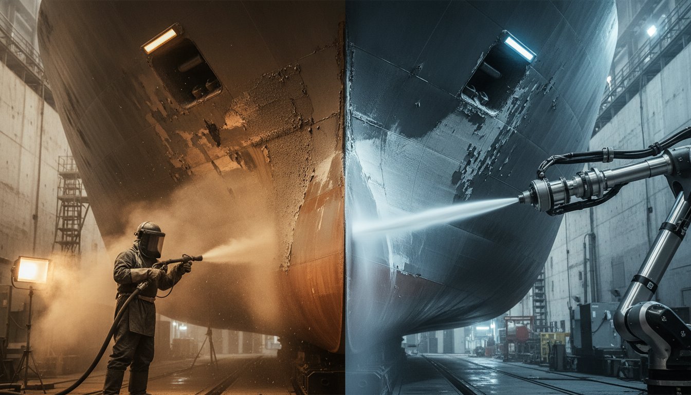 Water Jetting vs. Sandblasting for Hull Preparation: A Technical Comparison for 2026